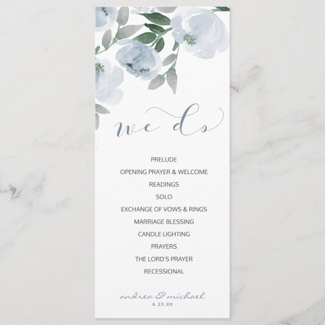 Wedding Soft Romantic Watercolor Dusty Blue Grey 2 Program (Front)