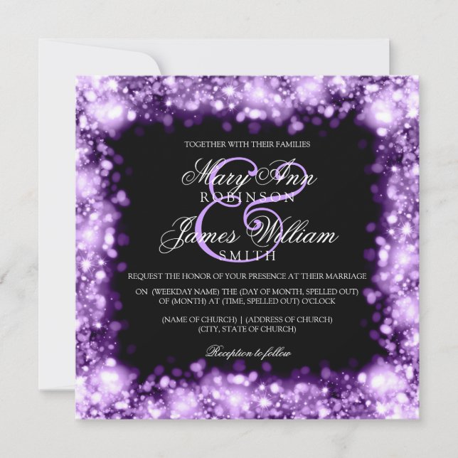 Wedding Sparkling Lights Purple Invitation (Front)