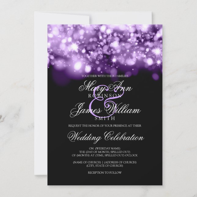 Wedding Sparkling Lights Purple Invitation (Front)