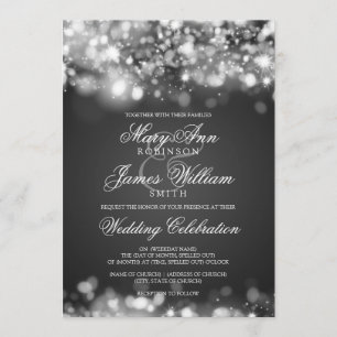 Wedding Sparkling Lights Silver Invitation