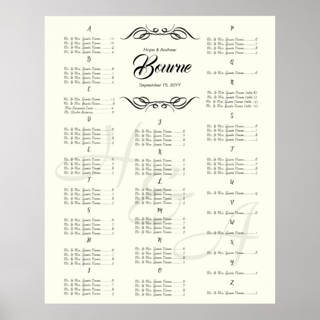 Wedding Special Event Guest Seating Chart (Front)