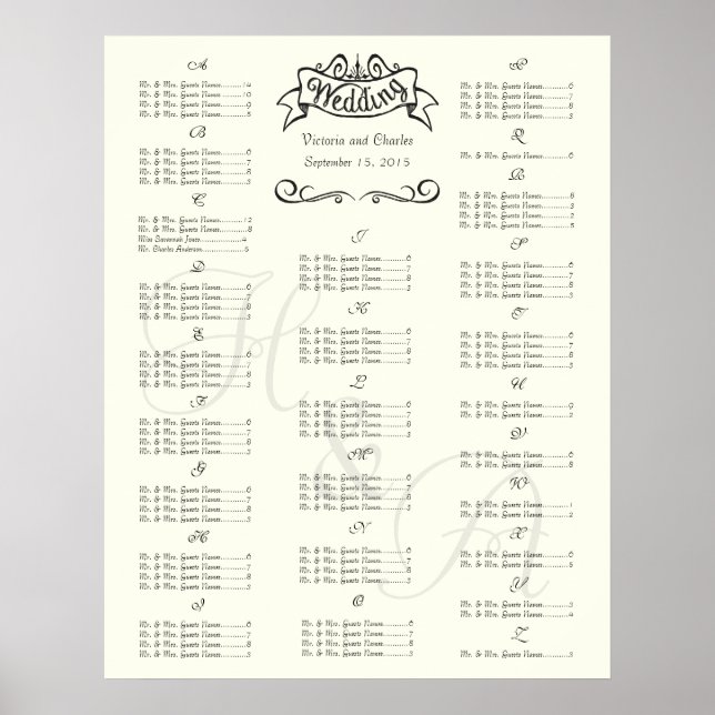 Wedding Special Event Guest Seating Chart (Front)