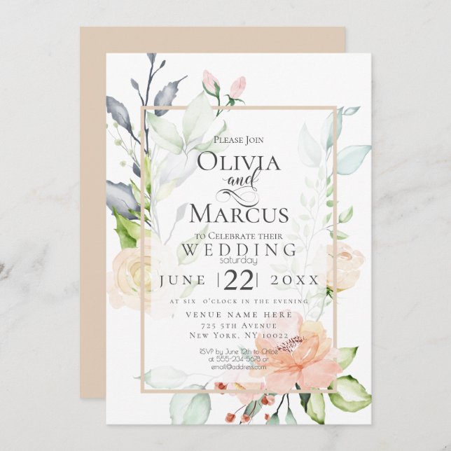 WEDDING | Spring Blush Peach Pink Blossoms Invitation (Front/Back)