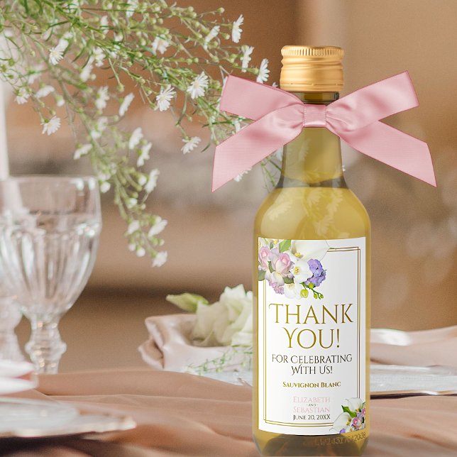 Wedding Spring Pastel Floral Thank You Mini Wine Label (Creator Uploaded)