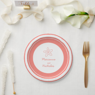 Wedding starfish orange white custom paper plate