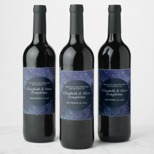 Wedding Starry Night Celestial Thank You Navy Wine Label