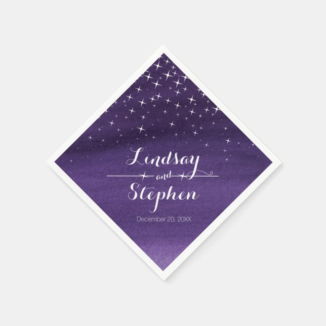 Wedding starry night purple custom napkins (Corner)