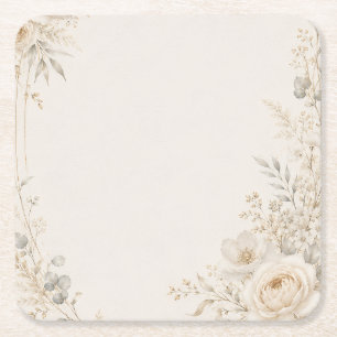 Wedding Stationery with Refined Neutral Details Square Paper Coaster