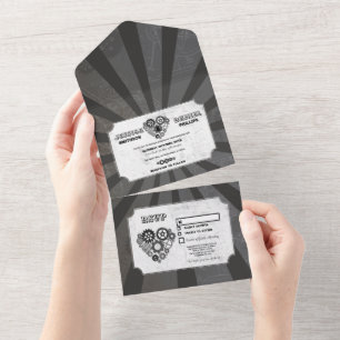 Wedding Steampunk Wedding Hearts Cog Invite & RSVP