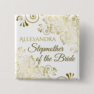 Wedding Stepmother of the Bride Gold Name 15 Cm Square Badge