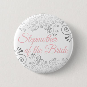 Wedding Stepmother of the Bride Pink & Grey 6 Cm Round Badge