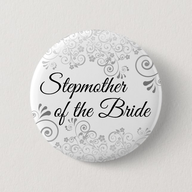 Wedding Stepmother of the Bride Silver Frills 6 Cm Round Badge (Front)