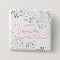 Wedding Stepmother of the Groom Name Tag Pink Grey