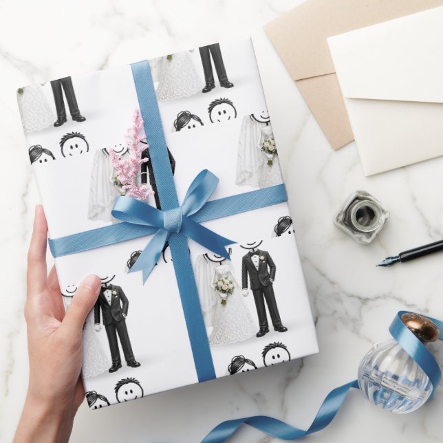 Wedding Stick Figure Bride and Groom Wrapping Paper (Gifting)