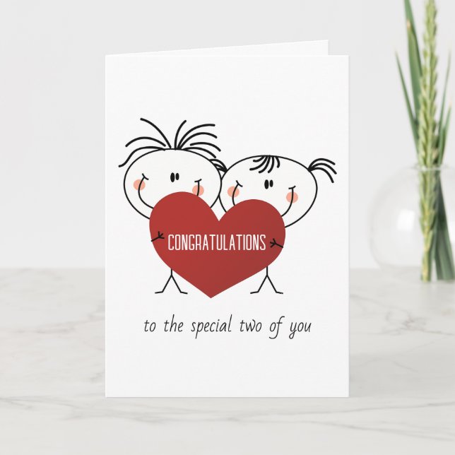 Wedding Stick Figure Couple With Heart Card (Front)