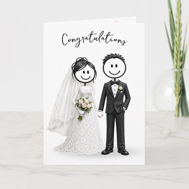 Wedding Stick Figures on White Card (Front)