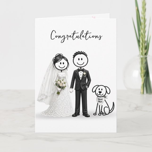 Wedding Stick Figures with Best Man Dog Card (Front)