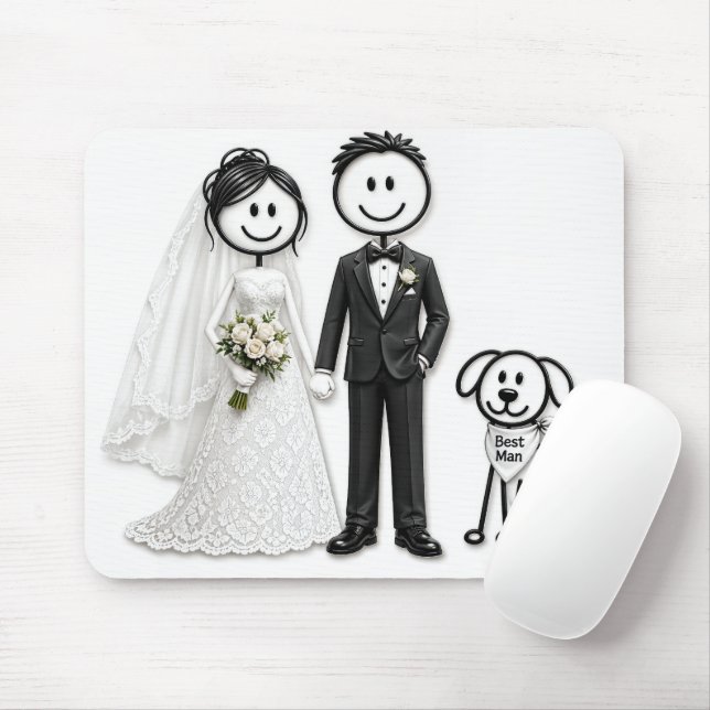 Wedding Stick Figures with Best Man Dog Mouse Pad (With Mouse)