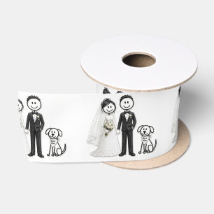 Wedding Stick Figures with Best Man Dog Satin Ribbon