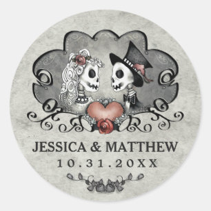 Wedding Sticker - Black & Grey Skeletons & Heart