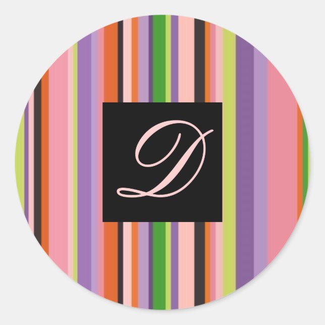 Wedding Sticker Bold Colourful Stripes Letter D (Front)