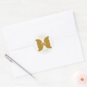 Wedding Sticker Gold Butterfly Heart Design