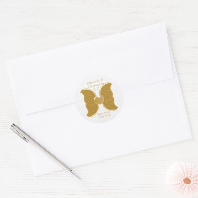 Wedding Sticker Gold Butterfly Heart Design (Envelope)