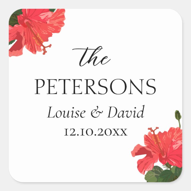 Wedding Sticker with Hibiscus Flowers (Front)