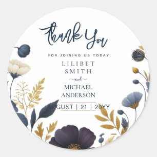 WEDDING STICKERS   Navy Yellow Gold Floral Elegant