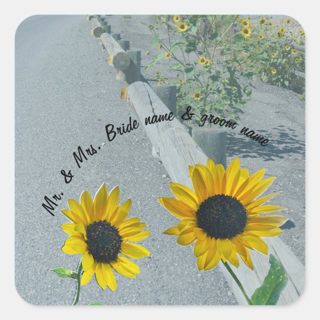 Wedding stickers sunflowers casual mountain road (Front)