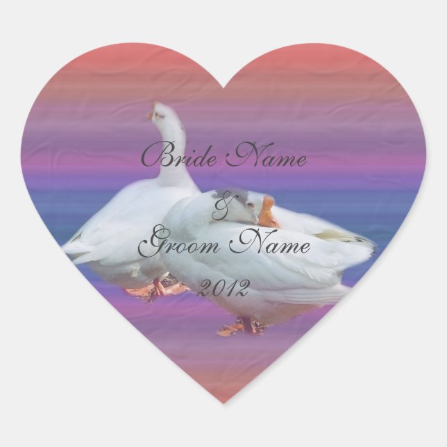 wedding stickers. two white geese. heart sticker (Front)