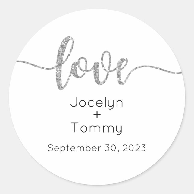 Wedding Stickers, Wedding Labels, Script, Love Classic Round Sticker (Front)
