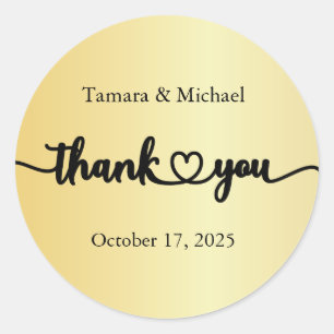 Wedding Stickers, Wedding Labels, Thank You Gold Classic Round Sticker