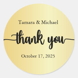 Wedding Stickers, Wedding Labels, Thank You Gold Classic Round Sticker