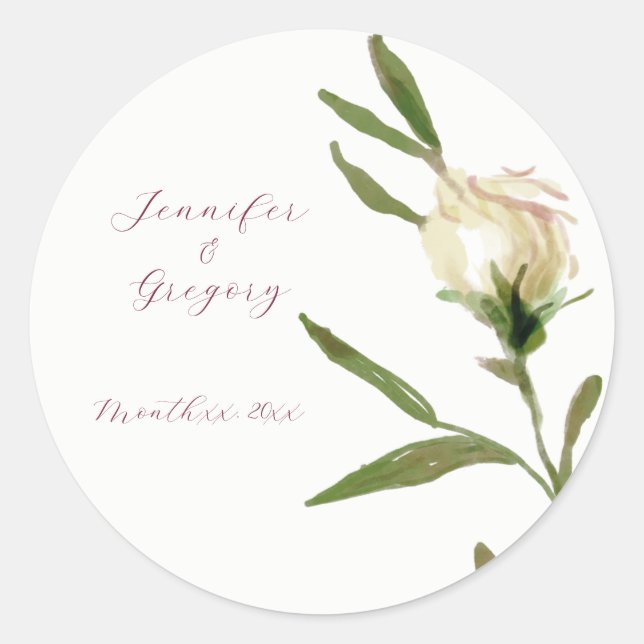Wedding Stickers White Watercolor Roses  (Front)