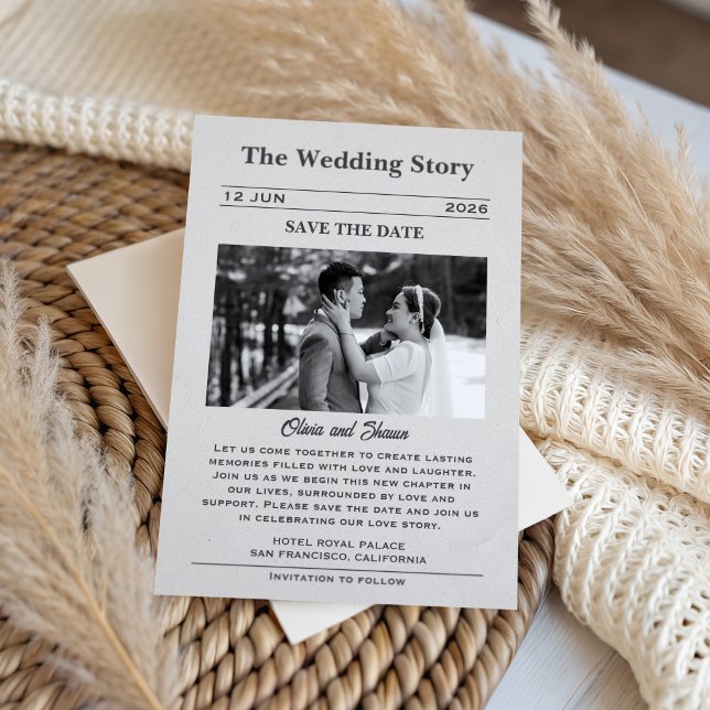 Wedding Story Newspaper Announcement Save the Date (Creator Uploaded)