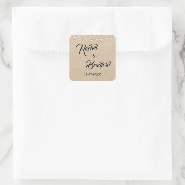 Wedding String Lights Rustic Celebration Custom Square Sticker (Bag)
