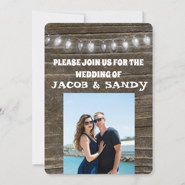 WEDDING STRING LIGHTS RUSTIC PHOTO INVITATIONS  (Front)