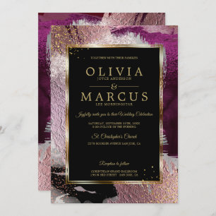 Wedding   Stunning Bold Cassis Plum Abstract Invitation