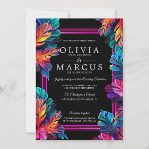 Wedding   Stunning Neon Tropical Foliage2 Invitation