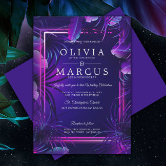 Wedding | Stunning Neon Tropical Foliage Invitation
