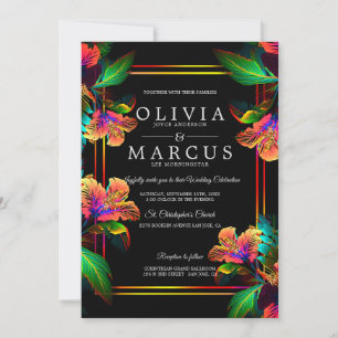 Wedding   Stunning Neon Tropical Hibiscus Invitation