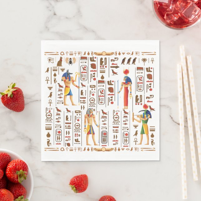 Wedding Style Gold Egyptian Hieroglyphs  Deities  Napkin (Insitu)
