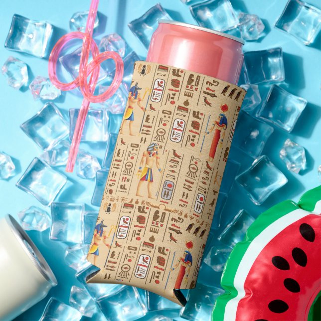 Wedding Style Gold Egyptian Hieroglyphs  Deities  Seltzer Can Cooler (In Situ Summer)