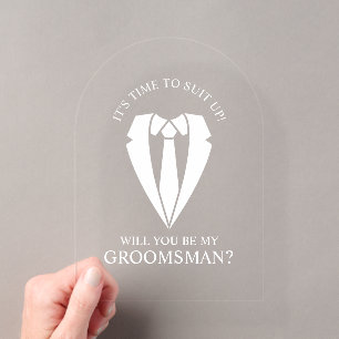 Wedding Suit and Tie Groomsman Proposal Acrylic Invitations