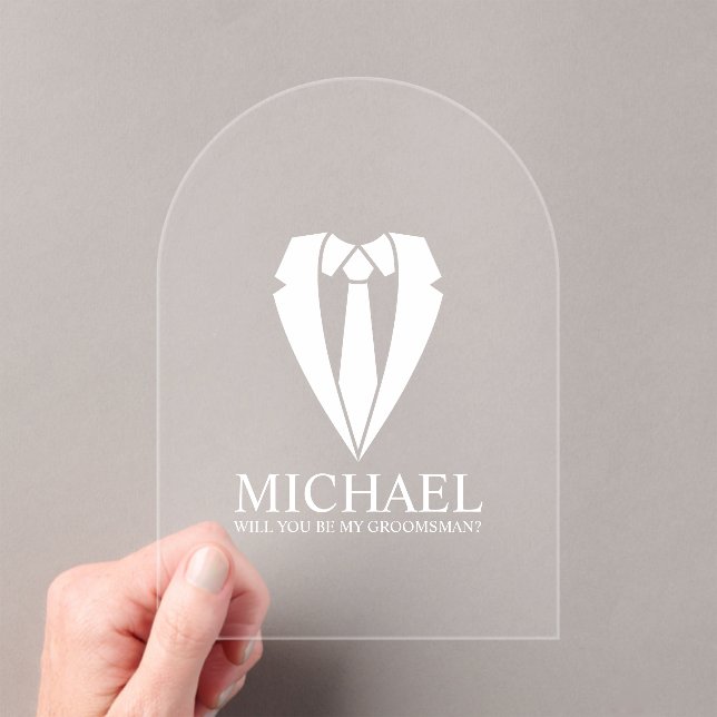 Wedding Suit Personalised Groomsman Proposal Acrylic Invitations (Insitu (Handheld))