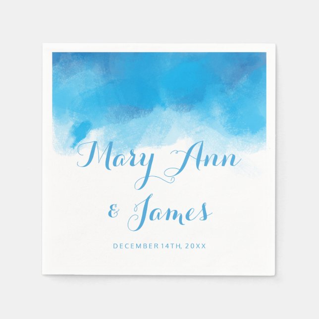 Wedding Summer Blue Watercolor Napkin (Front)