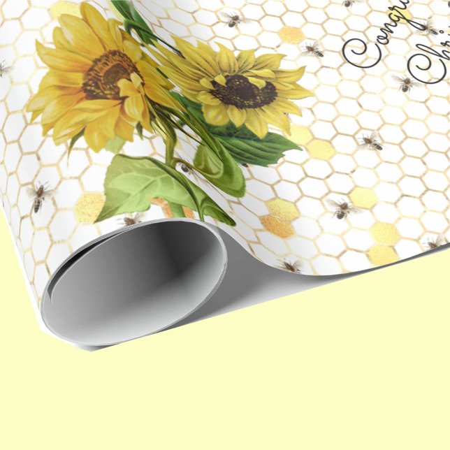 Wedding Sunflower Congratulations - Add Names  Wrapping Paper (Creator Uploaded)