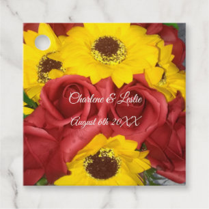 Wedding Sunflower Roses Photo with Names Favour Tags
