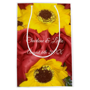 Wedding Sunflower Roses Photo with Names Medium Gift Bag